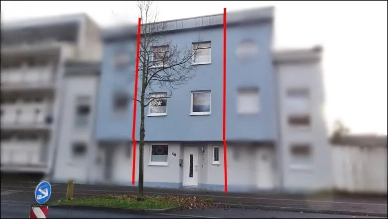 Frontansicht Herner Straße 50 mit roten Hilfslinien markiert