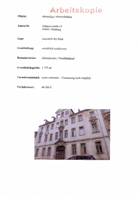 Zwangsversteigerung Grundstück in Altenburg: Objektfoto