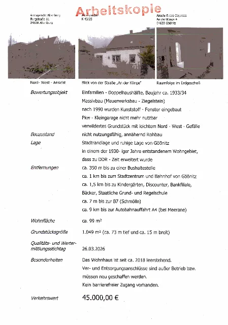 Zwangsversteigerung Doppelhaushälfte in Gößnitz: Objektfoto