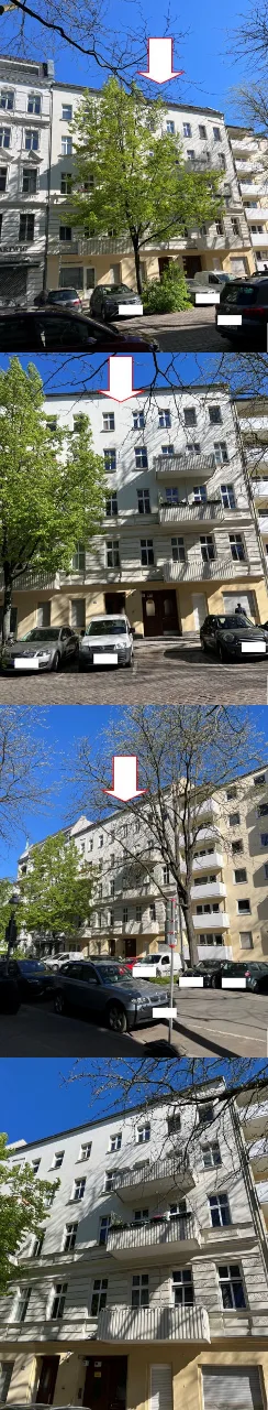 Multi-view collage of the Gründerzeit apartment building with 4 different facade angles