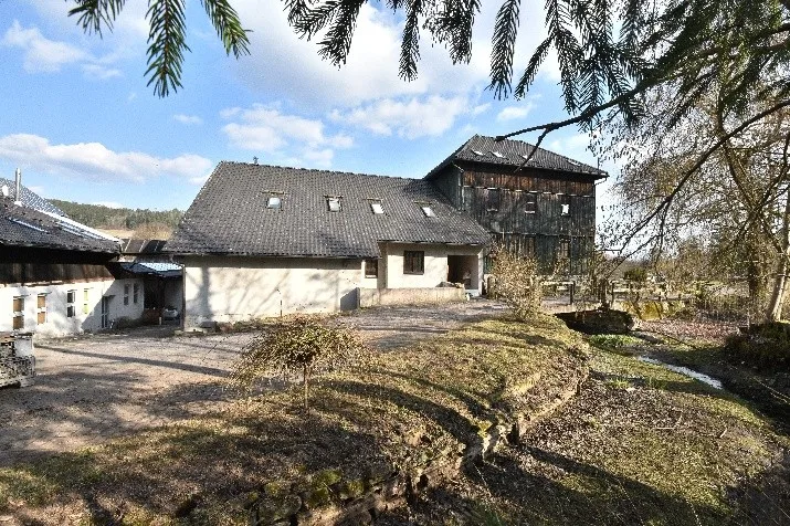 Außenansicht eines Wohngebäudes mit Dachflächenfenstern, Putzfassade und Hauseingang, bei hellem Wetter.