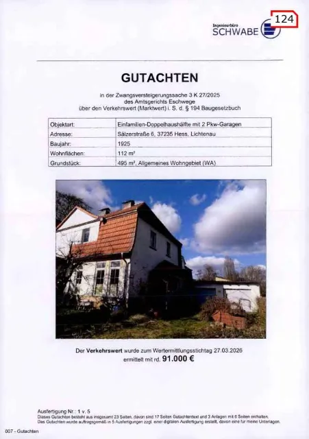 Zwangsversteigerung Doppelhaushälfte in Hessisch-Lichtenau: Objektfoto