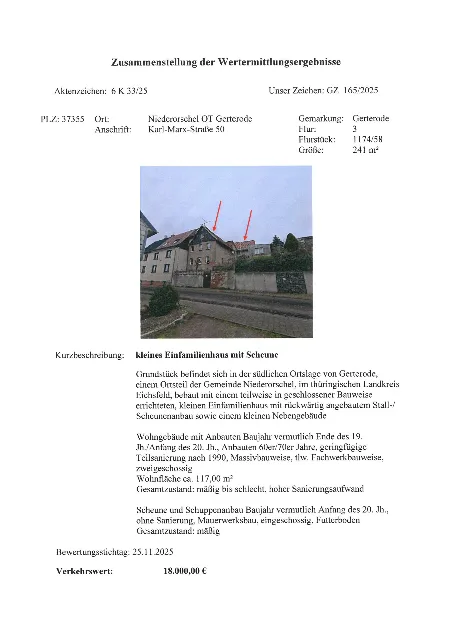 Zwangsversteigerung Einfamilienhaus in Gerterode: Objektfoto